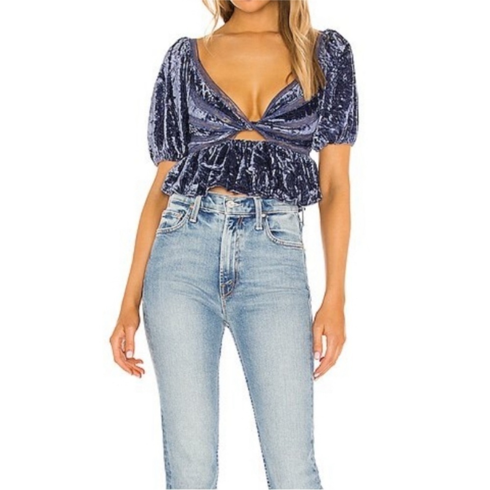 Free People | NWT Purple Wild Moon Yours Truly Velvet Lace Witchy Viscose Top M